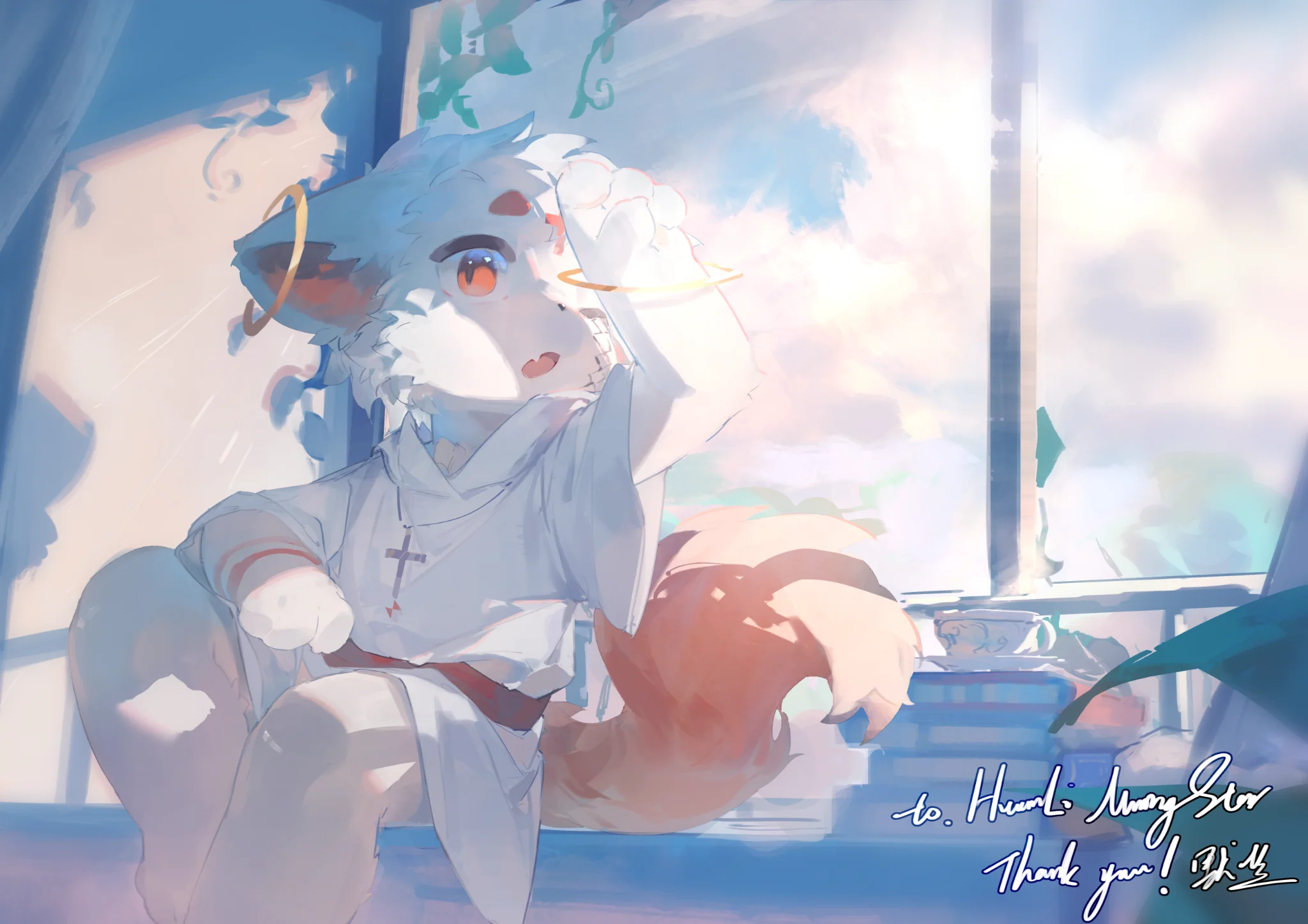 夏日海风中的温柔插画